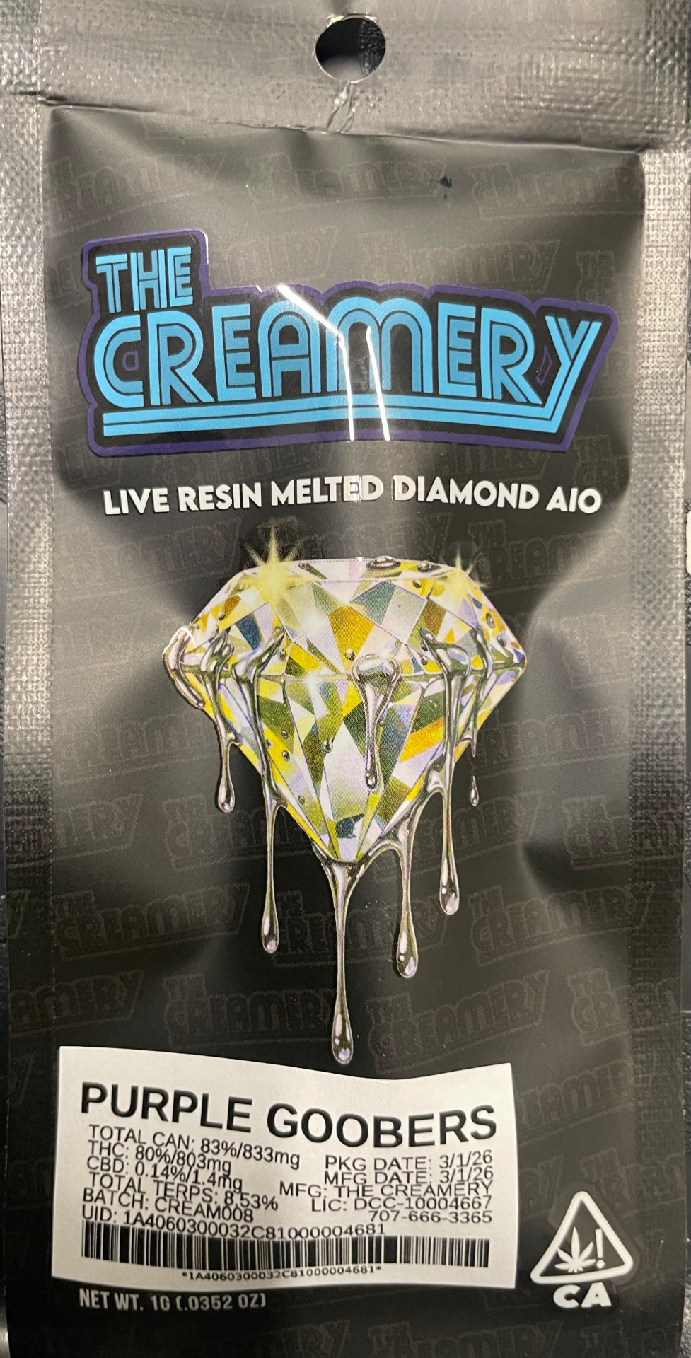 Creamery Purple Goobers — Live Resin Diamond AIO